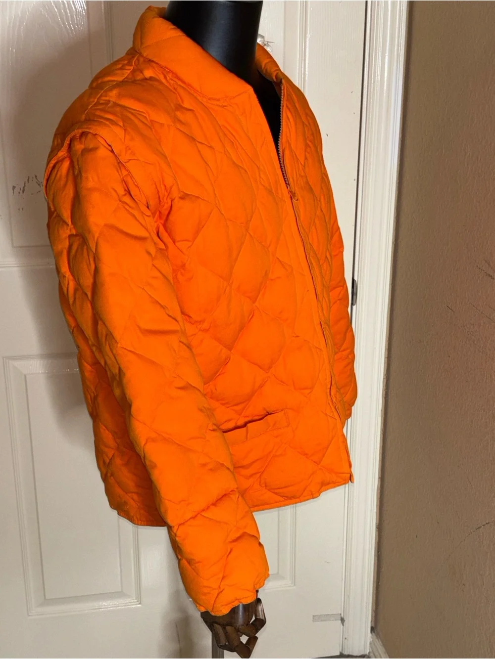 Vintage J Crew Men's Quilted Down Convertible  Jacket Vest Orange Large